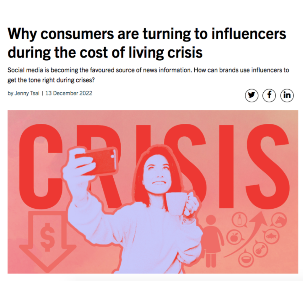 WeArisma CEO, Jenny Tsai in Performance Marketing World on why consumers are turning to influencers in the cost of living crisis