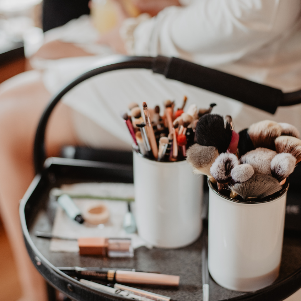 Makeup on a makeup artist's table