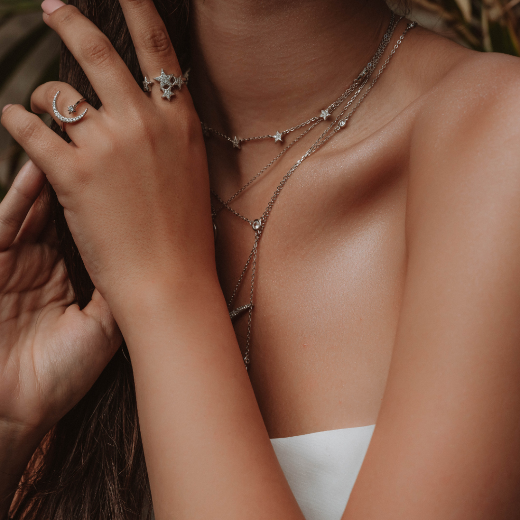 Model wearing luxury jewellery