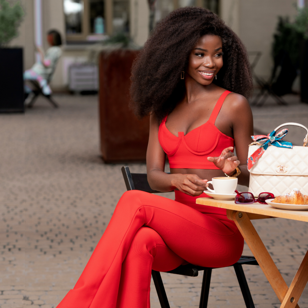 Lady in valentine's day outfit on a date 